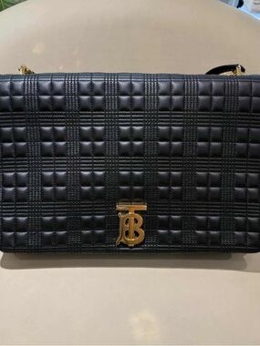 Burberry Black Quilted Shoulder Bag with Gold TB Monogram
